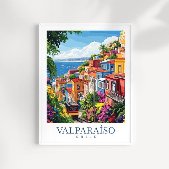 Valparaso Chile Travel Print Colorful Hillside City South America