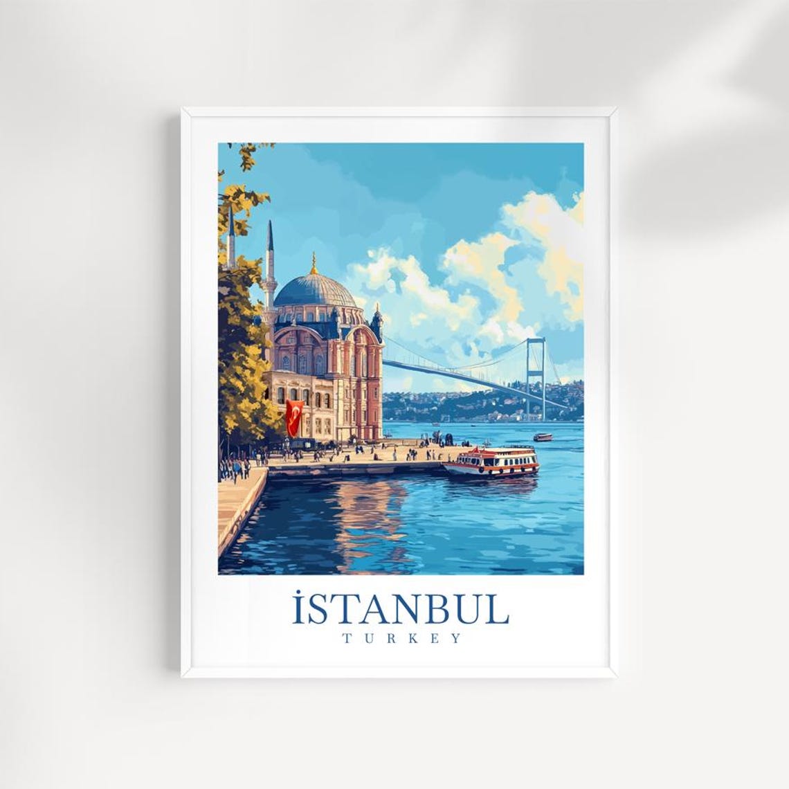 Istanbul Turkey Ortakoy Mosque Bosphorus Waterfront Travel Poster