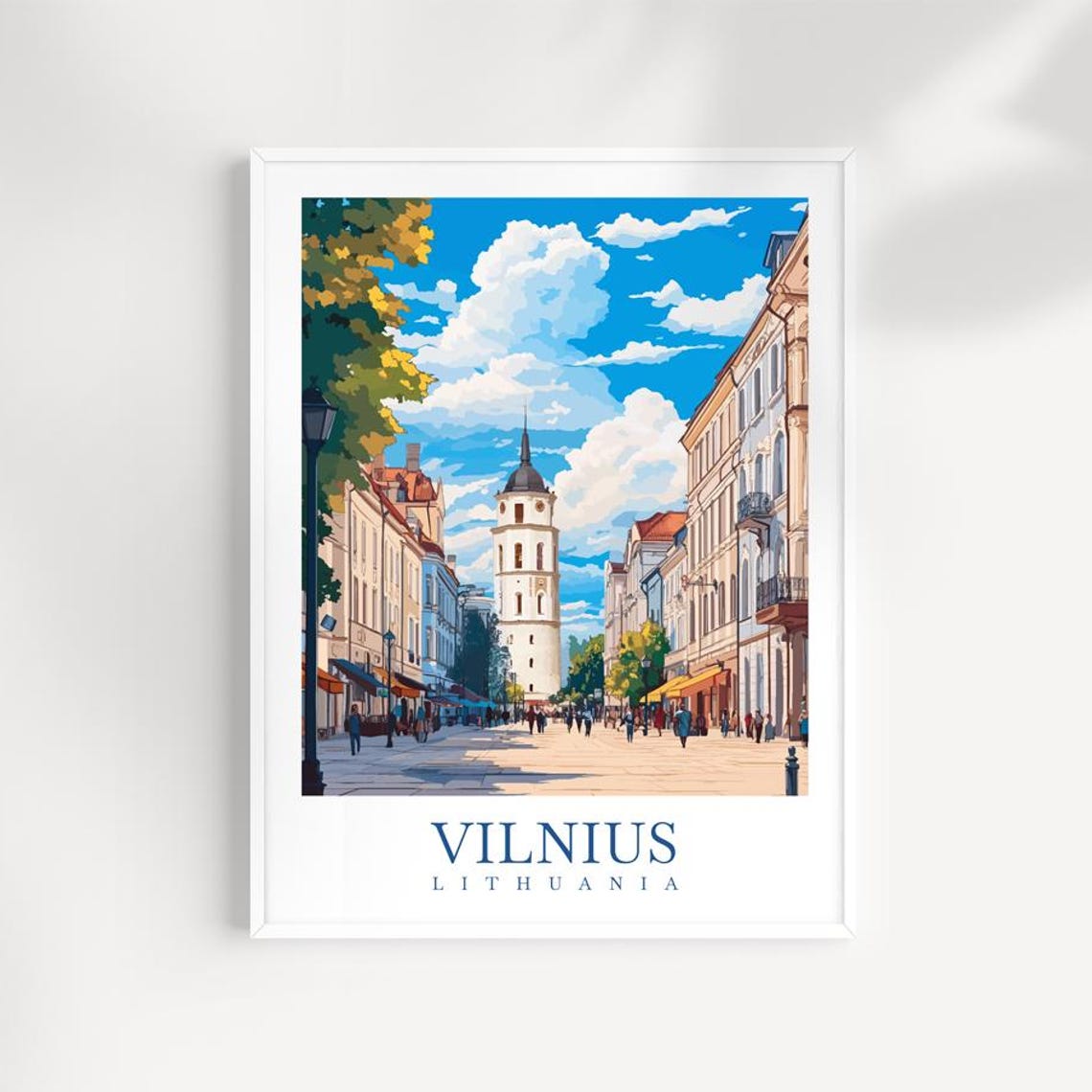 Vilnius Lithuania Bell Tower Cobblestone Old Town Street Travel Poster