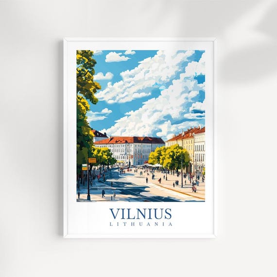 Vilnius Lithuania Print Baltic City Illustration Baroque Architecture