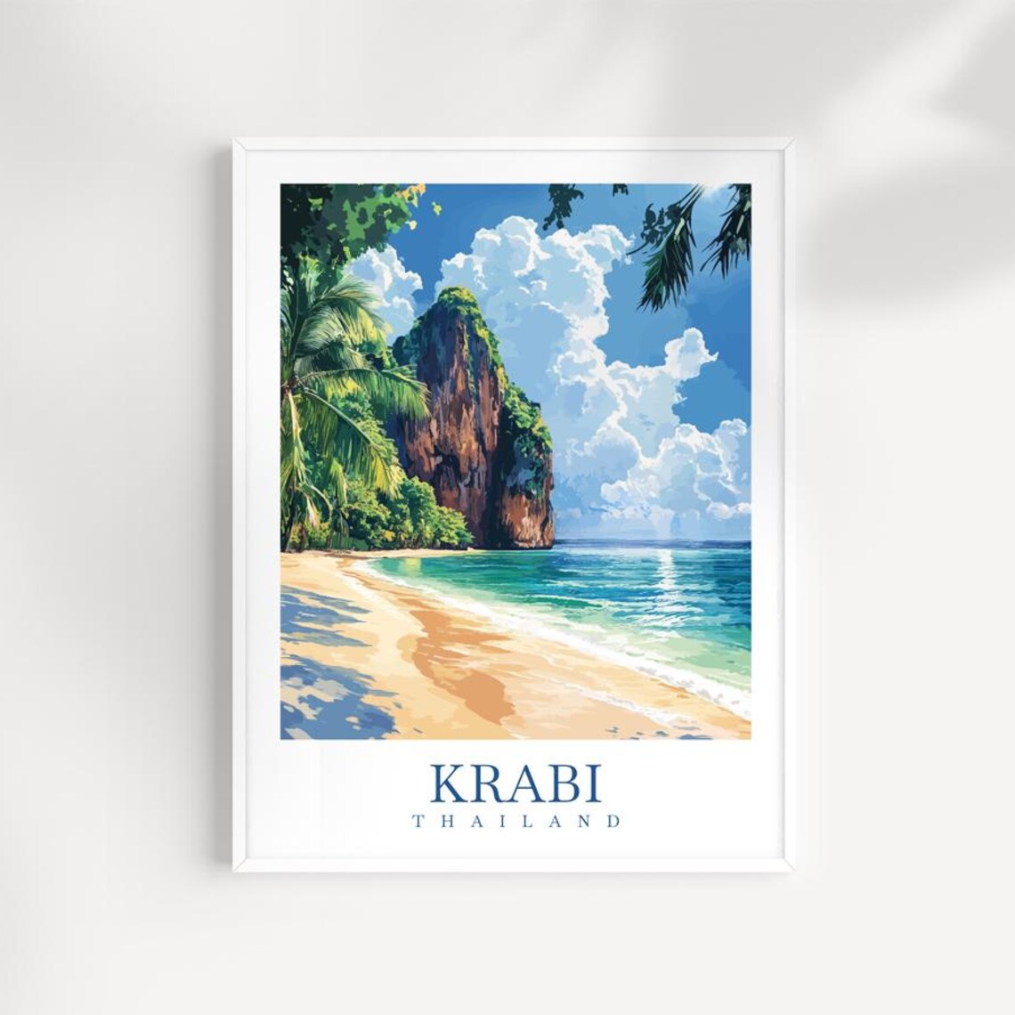 Krabi Thailand Limestone Cliff Beach Turquoise Water Travel Poster