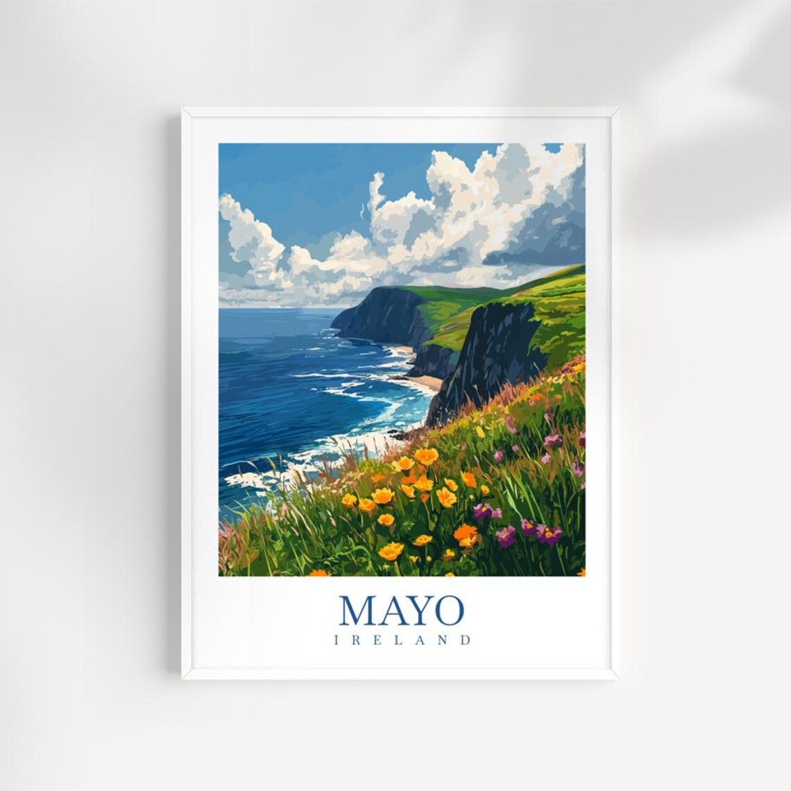 County Mayo Ireland Coastal Cliffs Wildflower Travel Art Poster