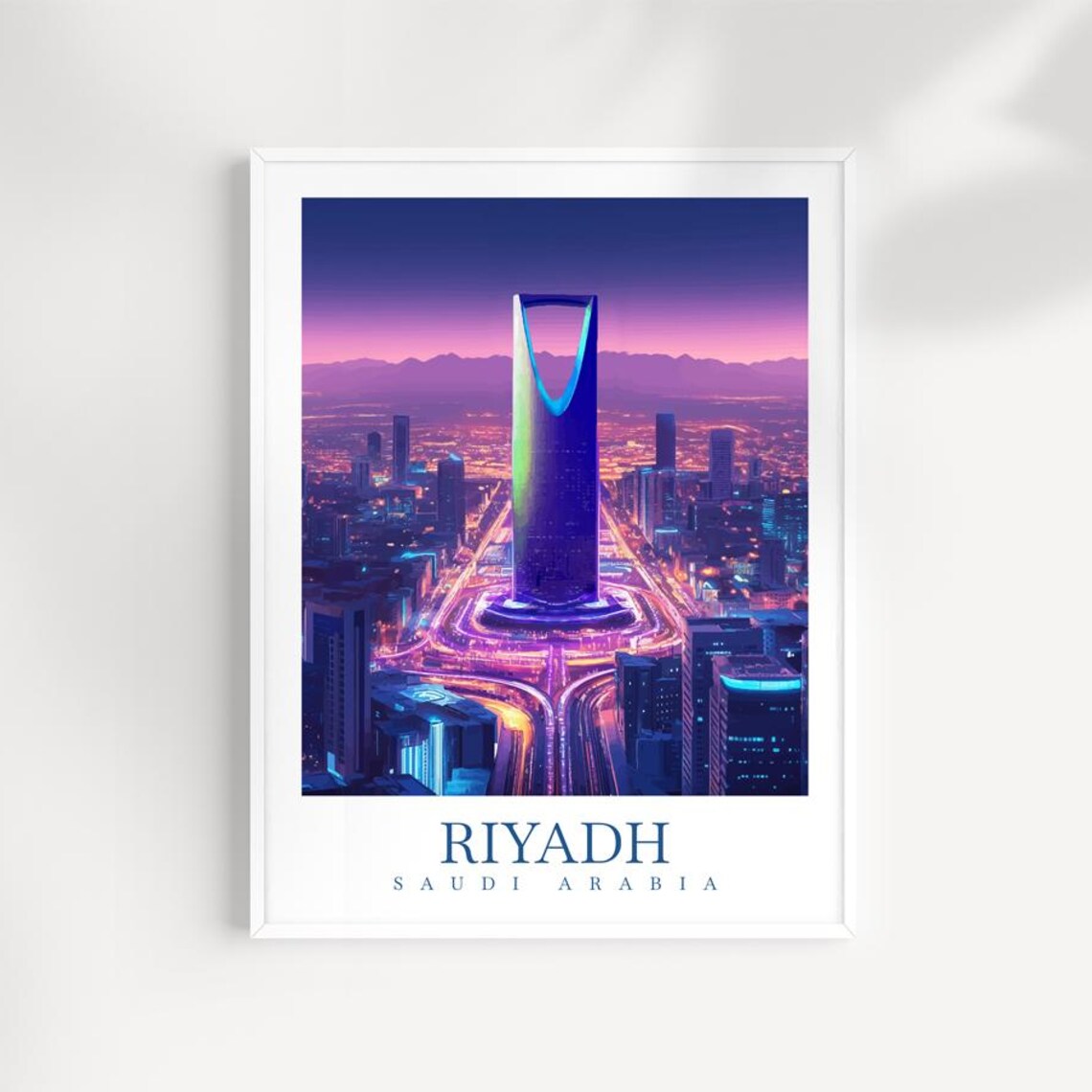 Riyadh Kingdom Centre Tower Night Aerial City Lights Art Poster