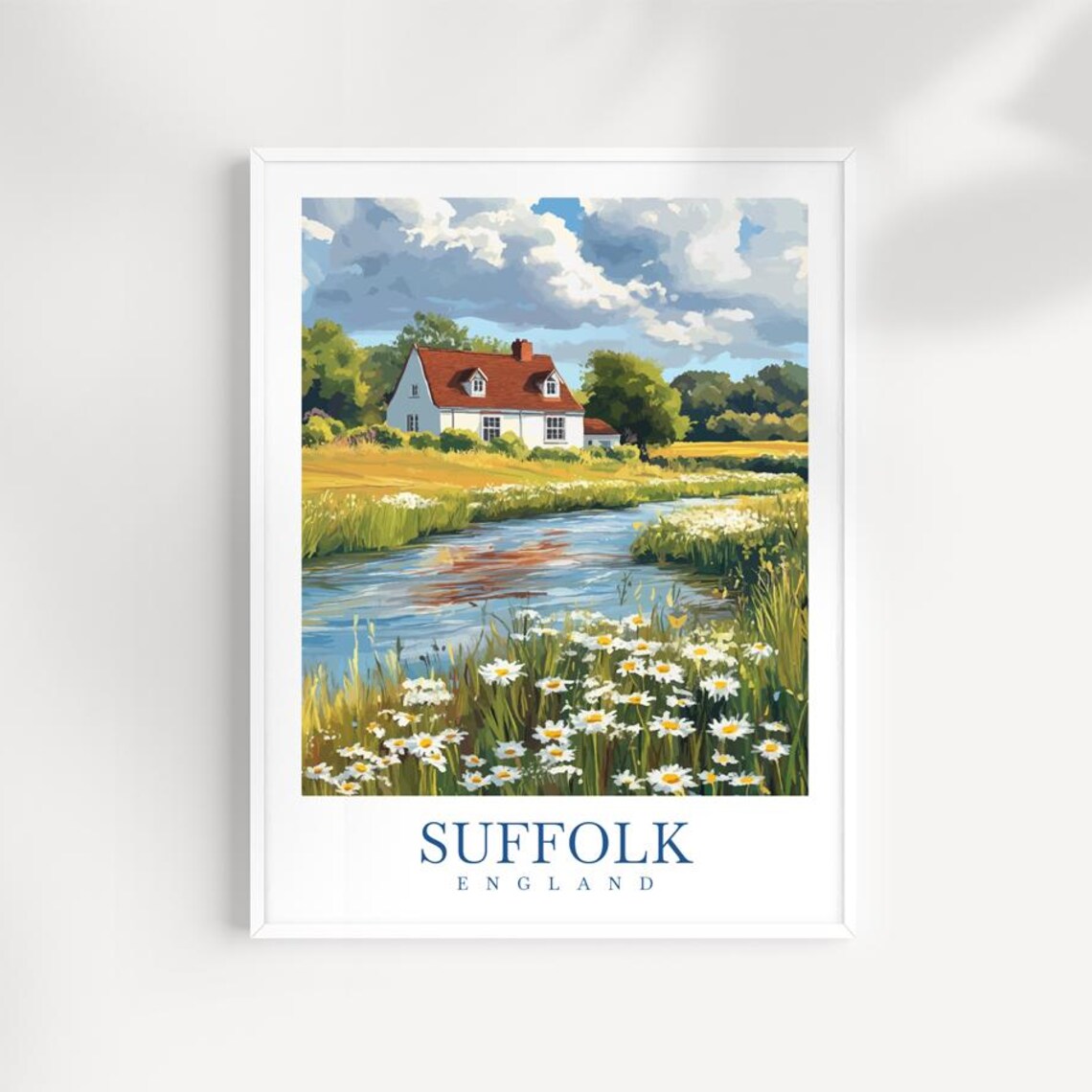 Suffolk England Riverside Cottage Wildflower Meadow Travel Poster