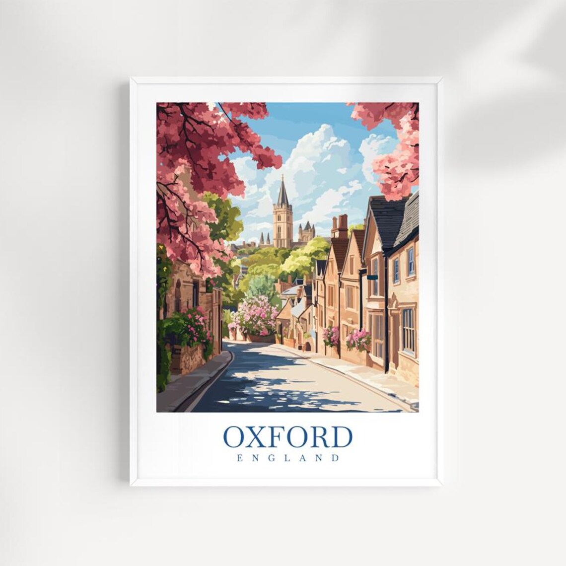 Oxford England Art Print Illustrated Cityscape Travel Poster