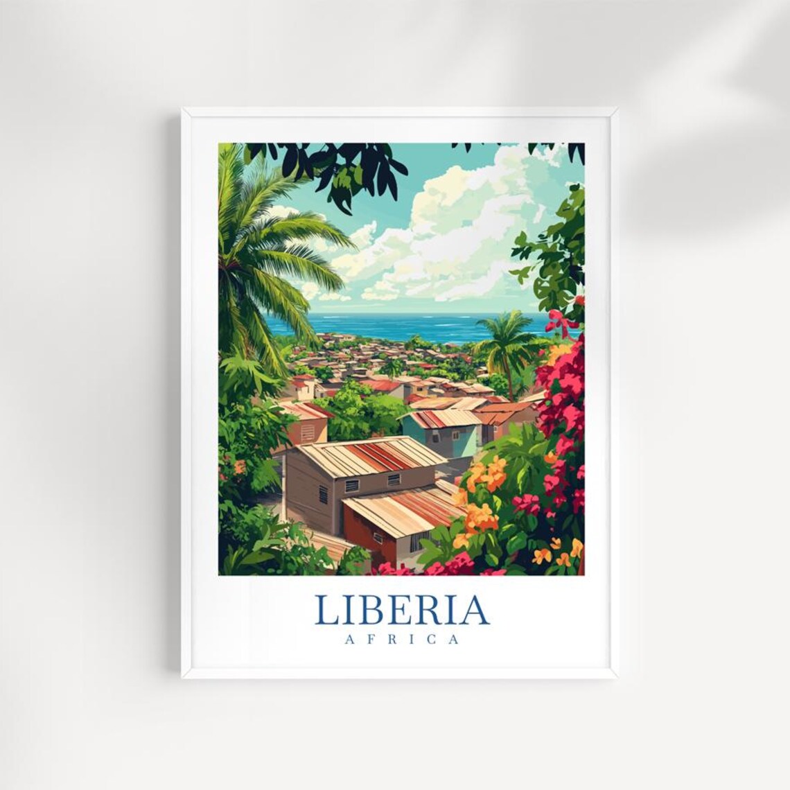 Liberia Africa Coastal City View Tropical Seaside Travel Poster
