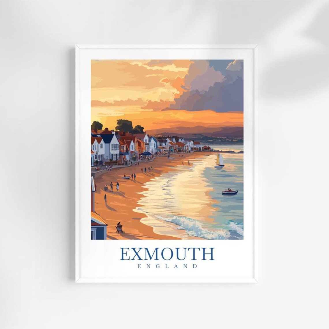 Exmouth England Golden Sunset Beach Shoreline Illustrated Poster