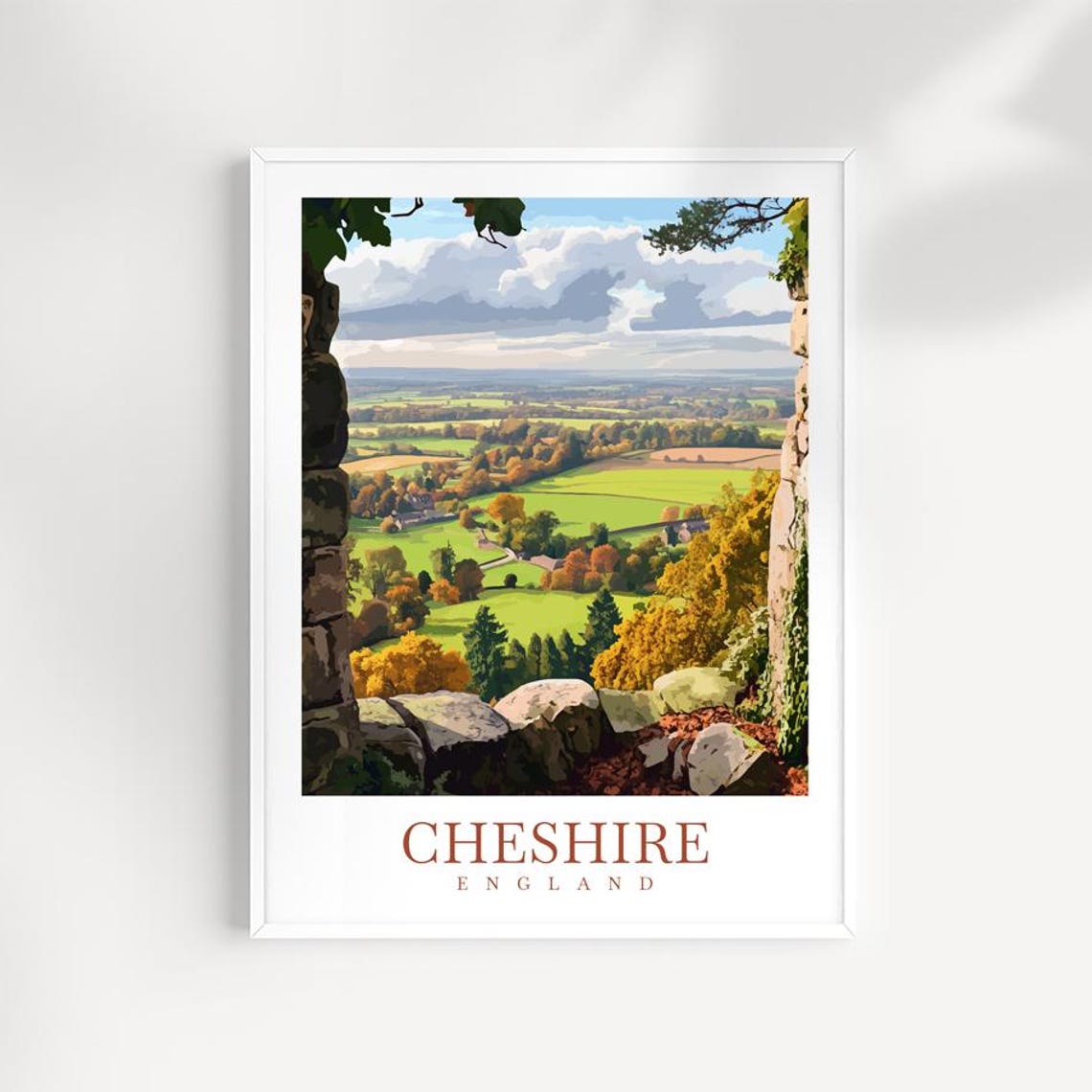 Cheshire England Travel Print Autumn Countryside Landscape Wall Art British Rural Decor
