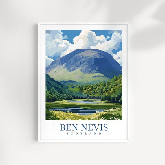 Ben Nevis Print Scottish Highlands Mountain Landscape Illustration