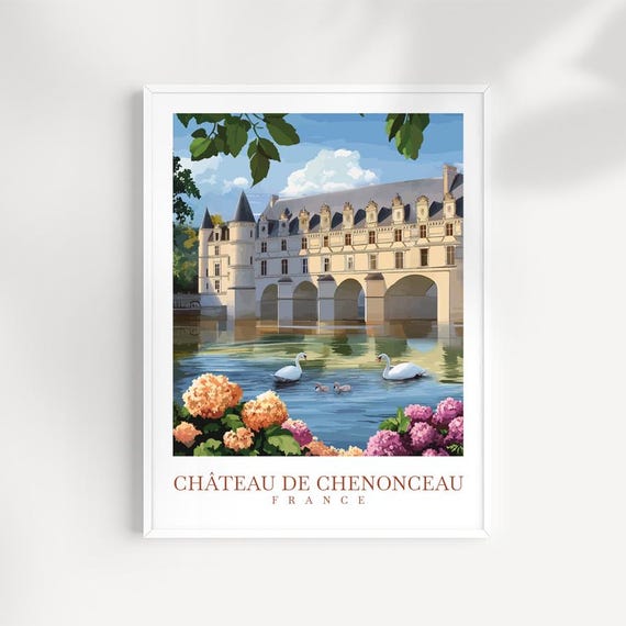 Chteau De Chenonceau Wall Art Loire Valley France Print Historic Castle Illustration