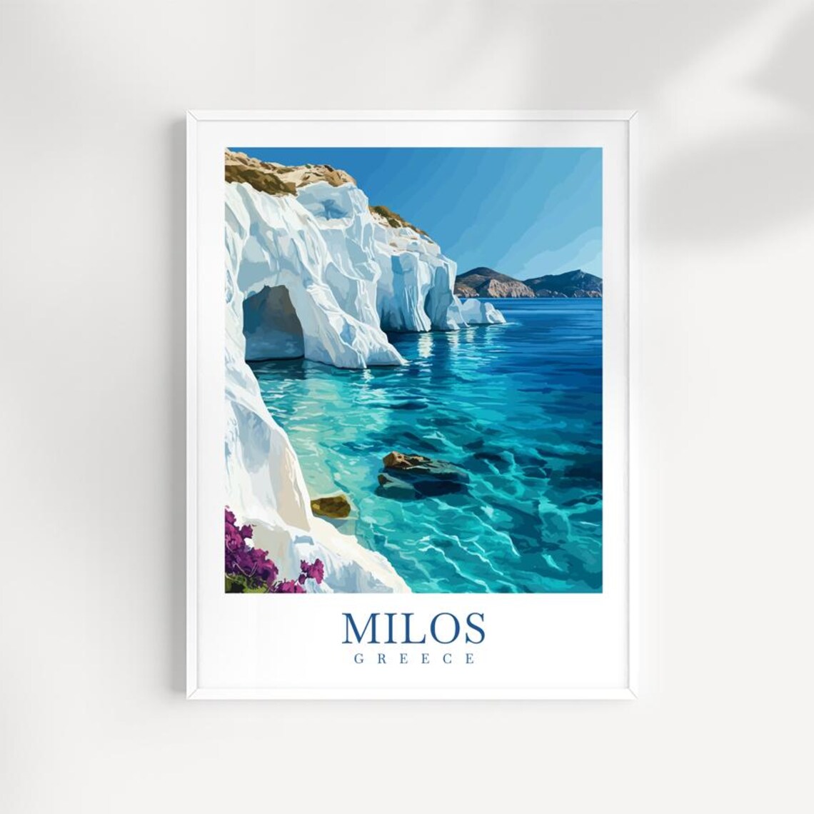 Milos Greece Travel Poster, White Cliffs Illustration