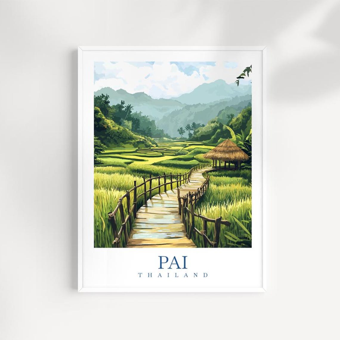 Pai Thailand Rice Terraces Bamboo Bridge Scenic Travel Poster