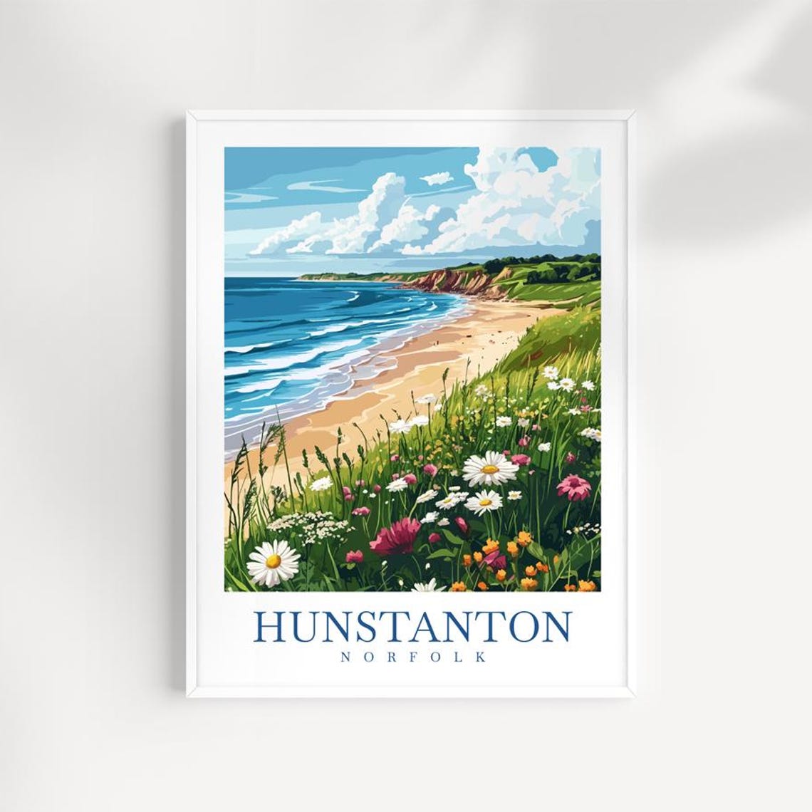 Hunstanton Norfolk Wildflower Meadow Beach View Travel Poster