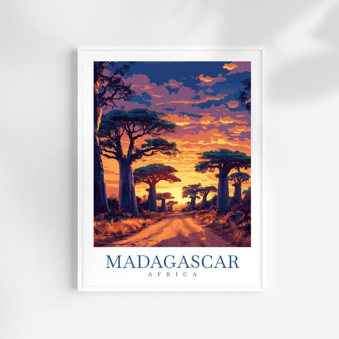 Madagascar Baobab Avenue Sunset Silhouette Golden Art Poster