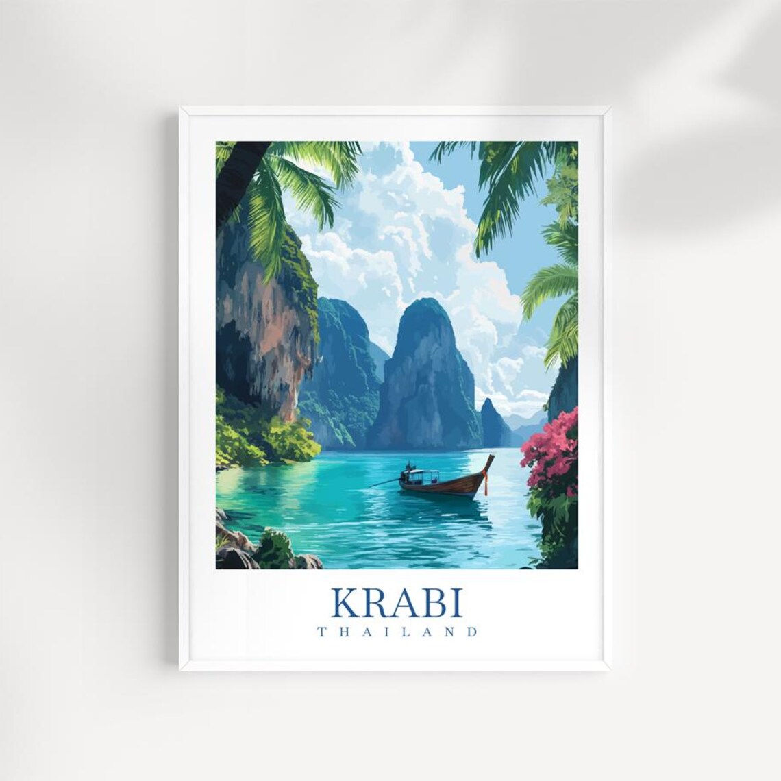 Krabi Thailand Turquoise Sea Longtail Boat Tropical Karst Coast Poster