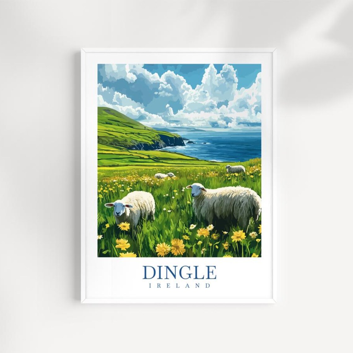 Dingle Ireland Sheep Meadow Green Coast Wild Atlantic Way Travel Poster