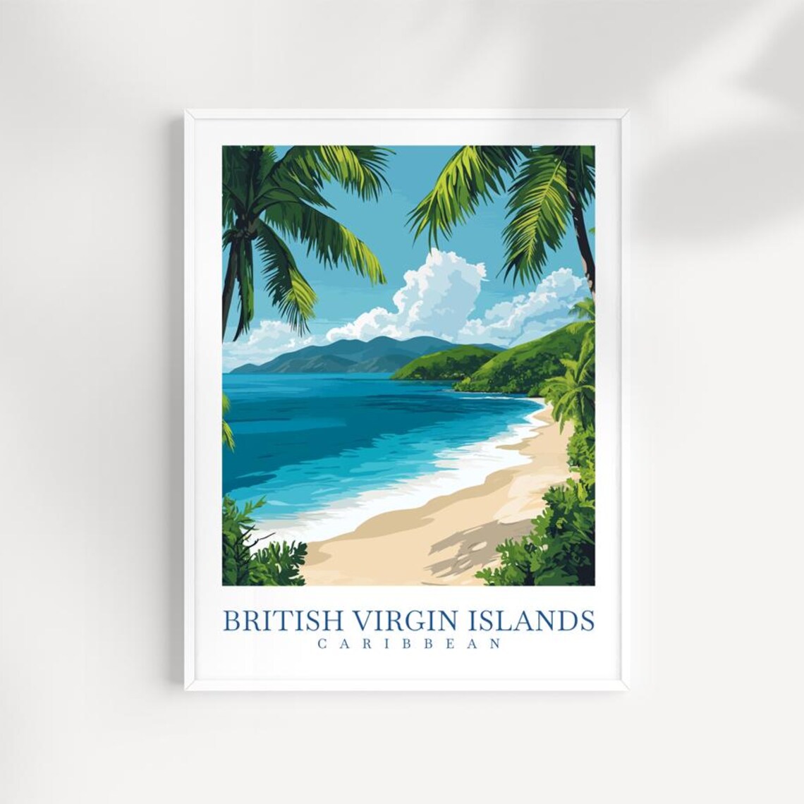 British Virgin Islands Caribbean Travel Poster with Tropical Palm Beach