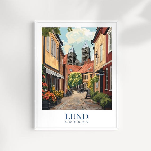 Lund Sweden Travel Print Scandinavian City Illustration Nordic Wall Art