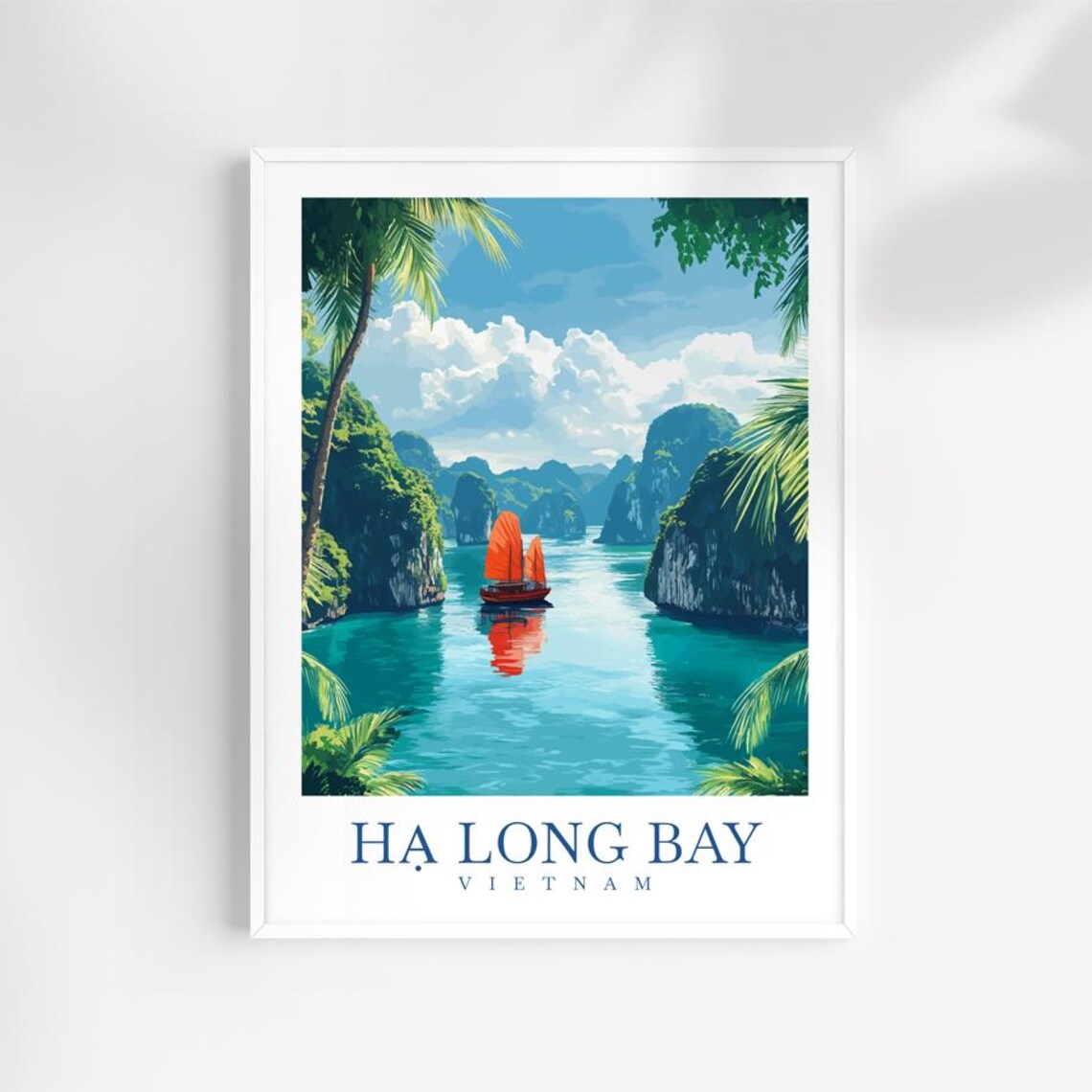 Ha Long Bay Vietnam Junk Boat Limestone Karsts Travel Scene Poster