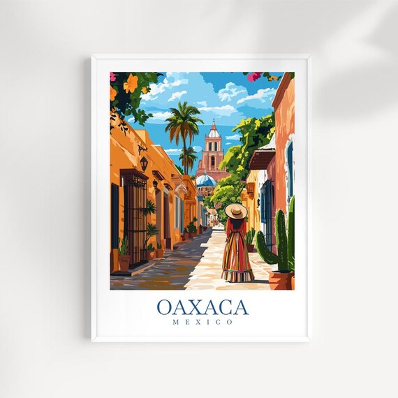 Oaxaca Mexico Travel Print Colorful Colonial Cityscape Art