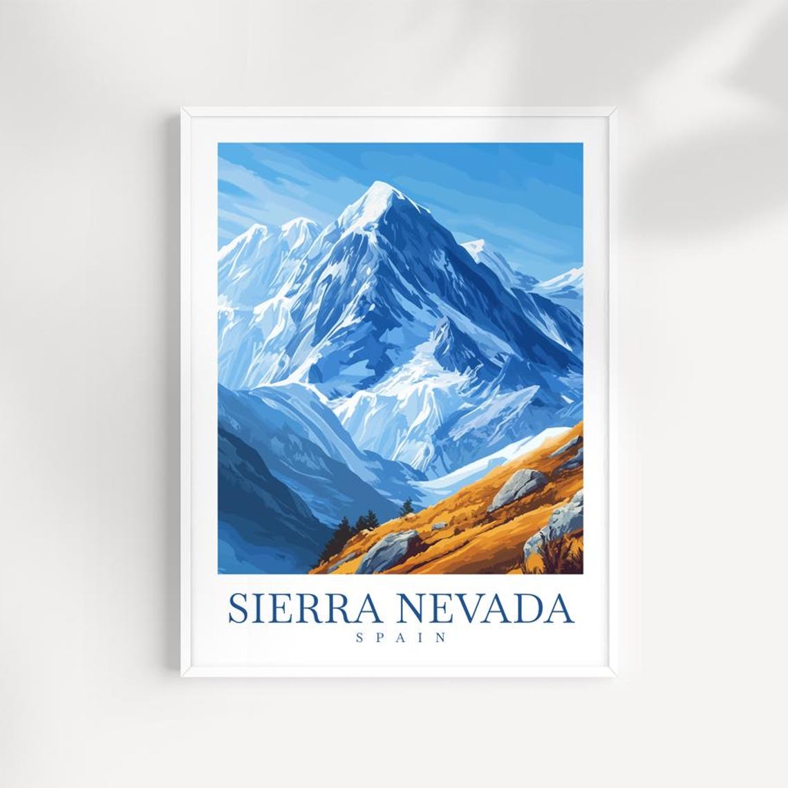 Sierra Nevada Spain Glacier Peak Blue Sky Alpine Travel Poster