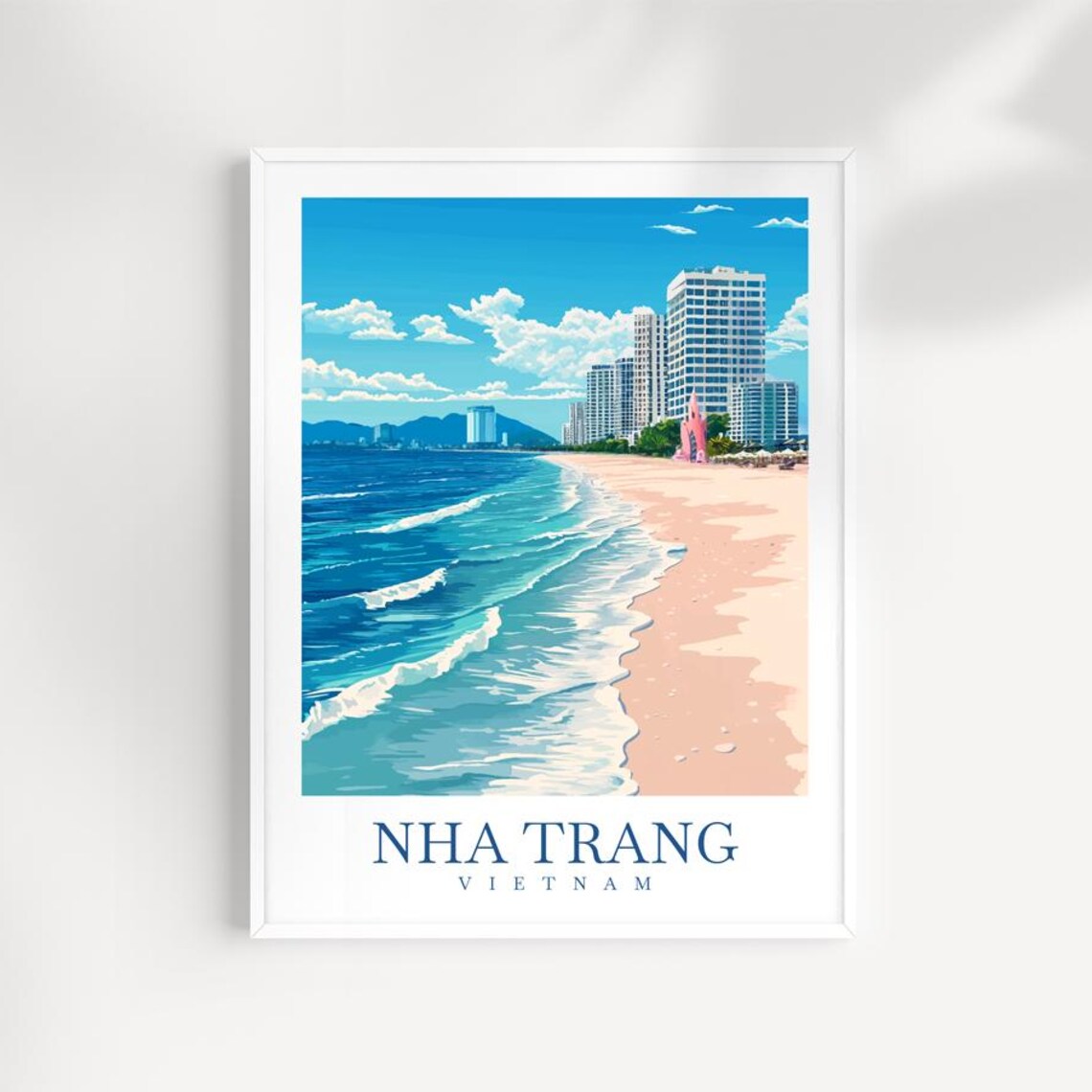 Nha Trang Vietnam Sandy Beach Waves Coastal Travel Art Poster