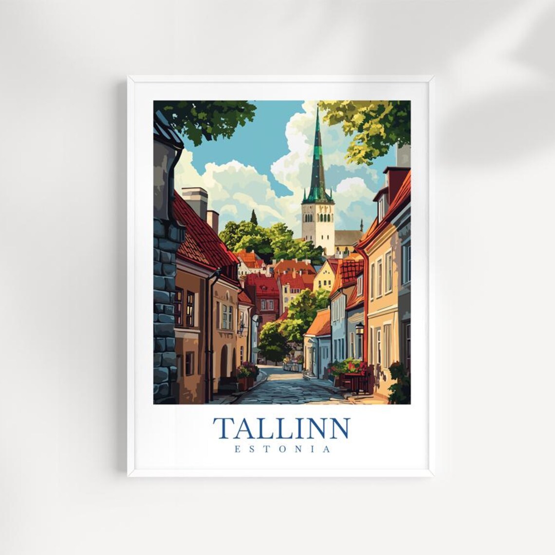 Tallinn Estonia Medieval Old Town Church Spire Travel Poster