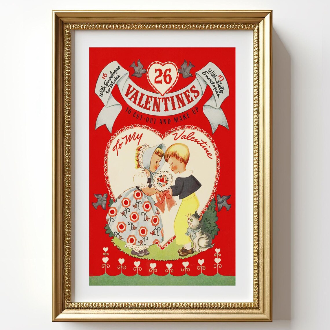 Valentines Cut Out Book Cover Vintage Children Sweet Red Poster