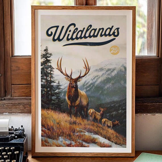 Deer Hunting Retro Art Print, Hunting Wall Decor