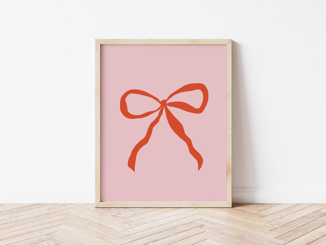 Red Bow On Blush Pink Minimalist Girly Coquette Style Poster