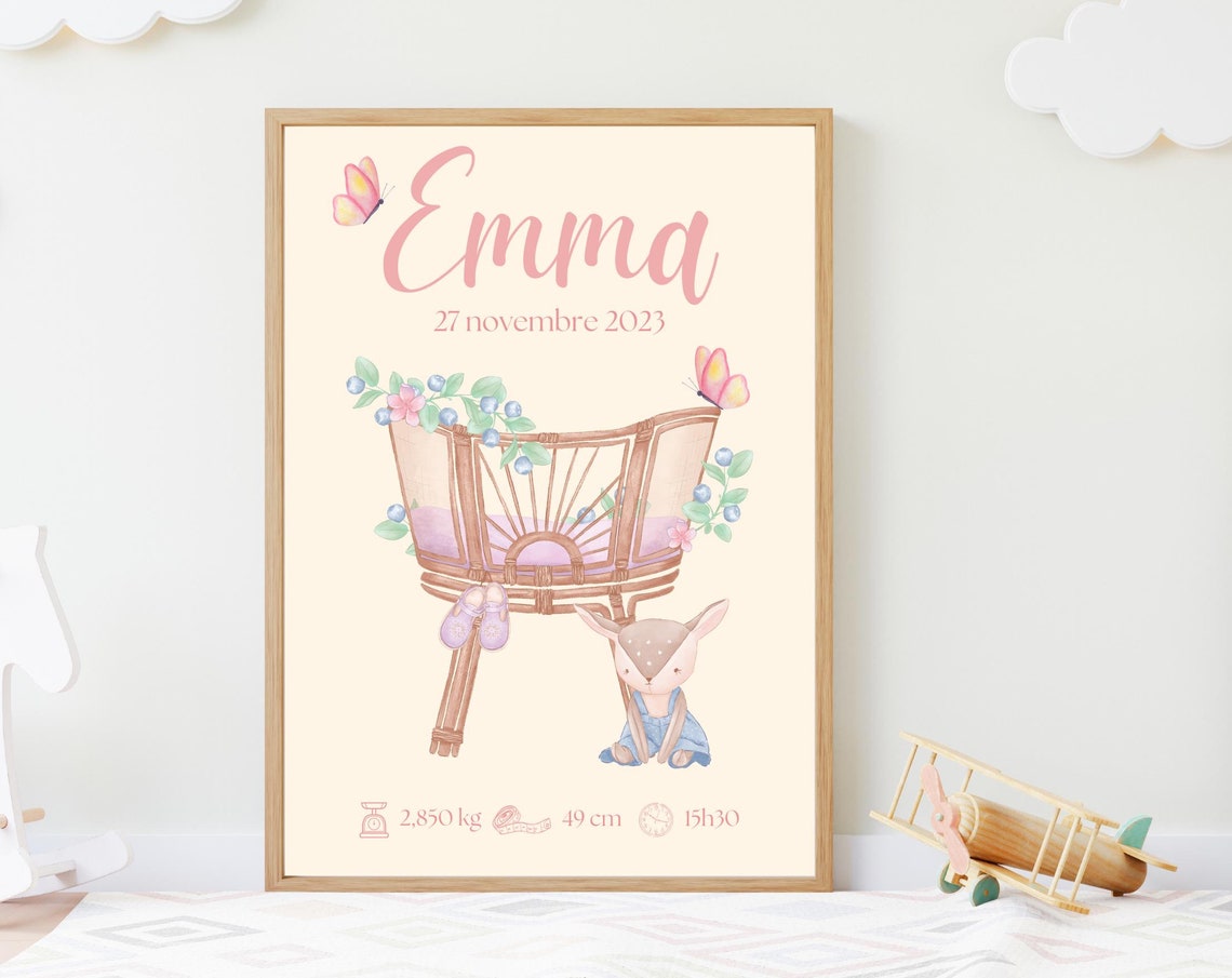 Personalized Baby Cradle Birth Poster Baby Child Poster First Name Date Weight Height Time Pdf - Image 2