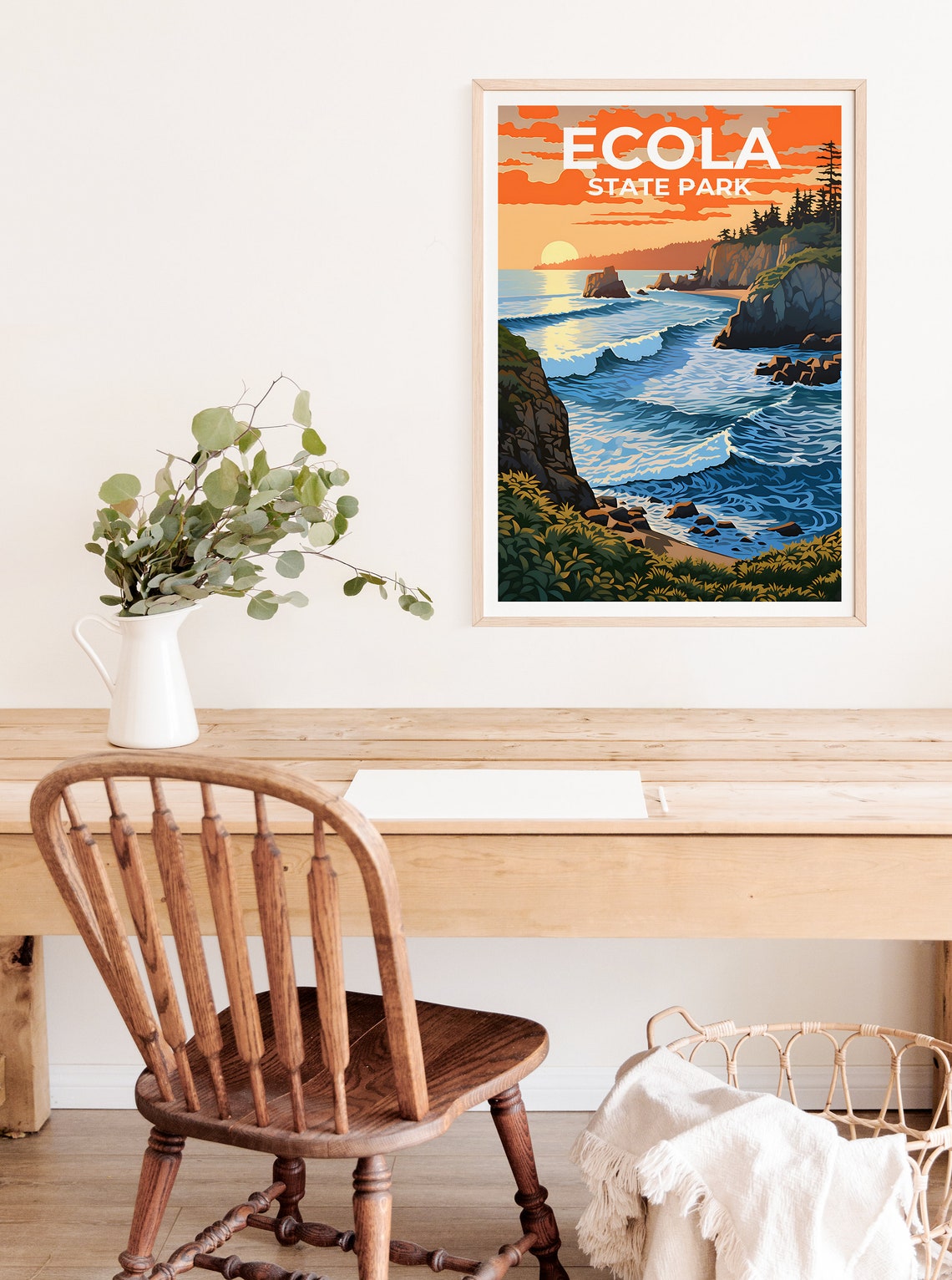 Ecola State Park Oregon Coast Sunset Waves Sea Stacks Poster - Image 2