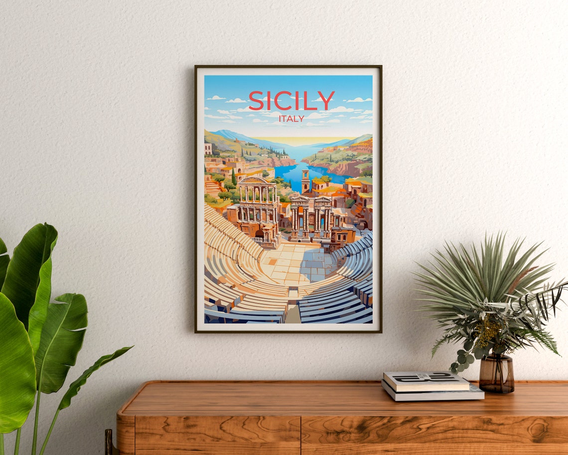 Sicily Italy Ancient Amphitheater Coastal View Travel Poster - Image 3
