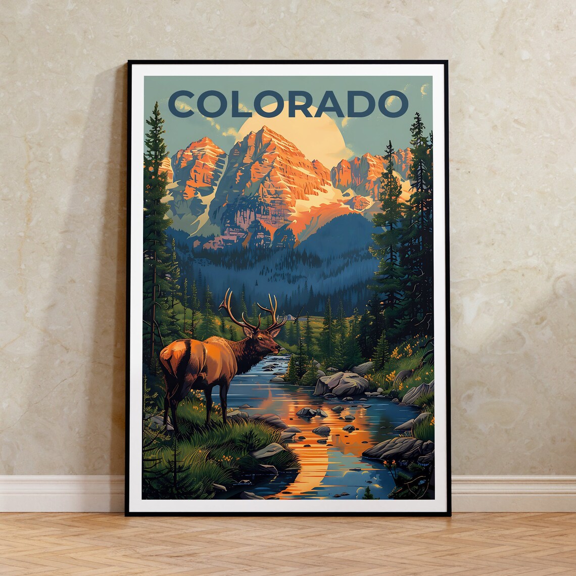 Colorado Rockies Travel Poster, Deer Art Print