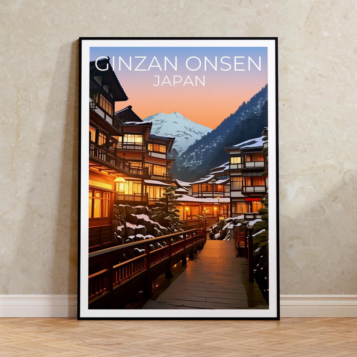 Ginzan Onsen Travel Poster, Japan Wall Art Print