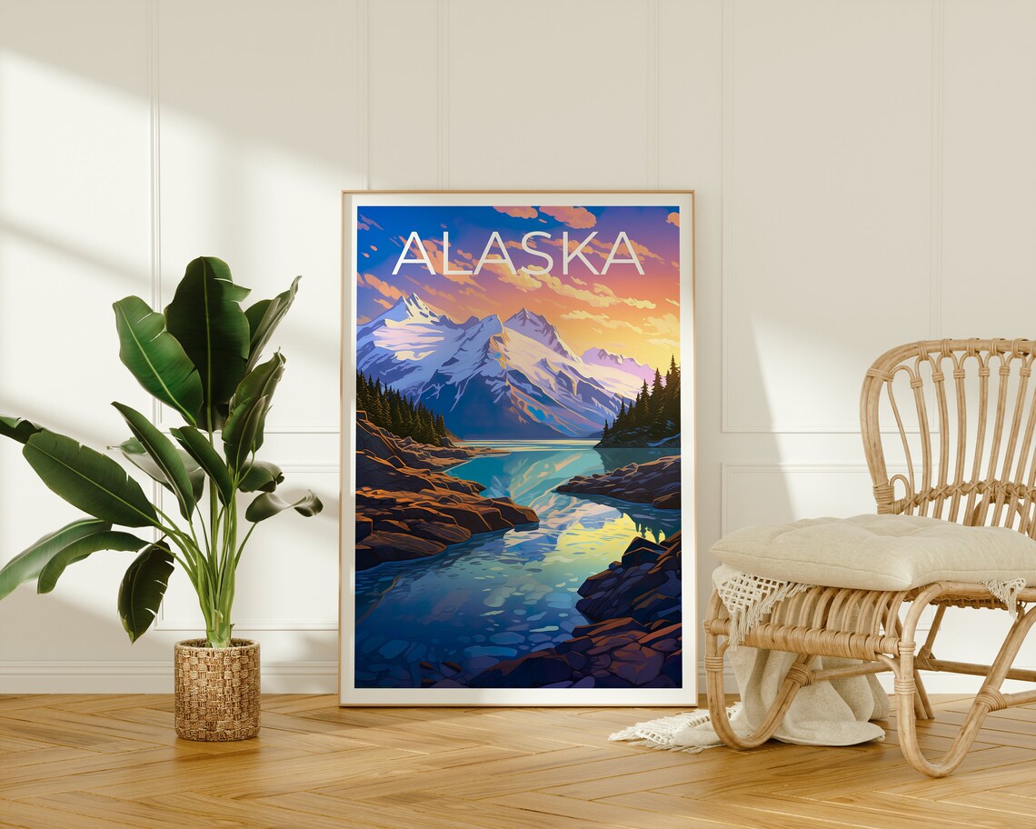 Alaska Travel Poster, Mountain Landscape Print - Image 2