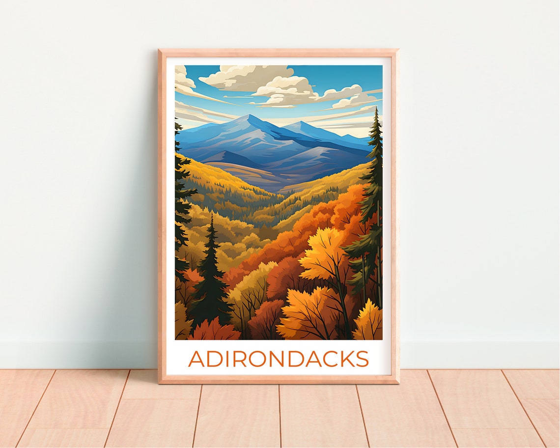 Adirondacks Mountains Autumn Foliage Valley Golden View Travel Poster - Image 4