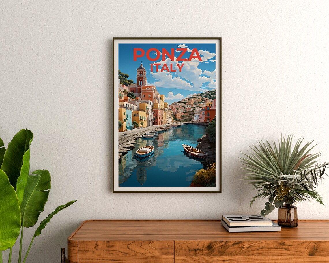 Ponza Italy Colorful Harbor Boats Seaside Old Town Travel Poster - Image 3