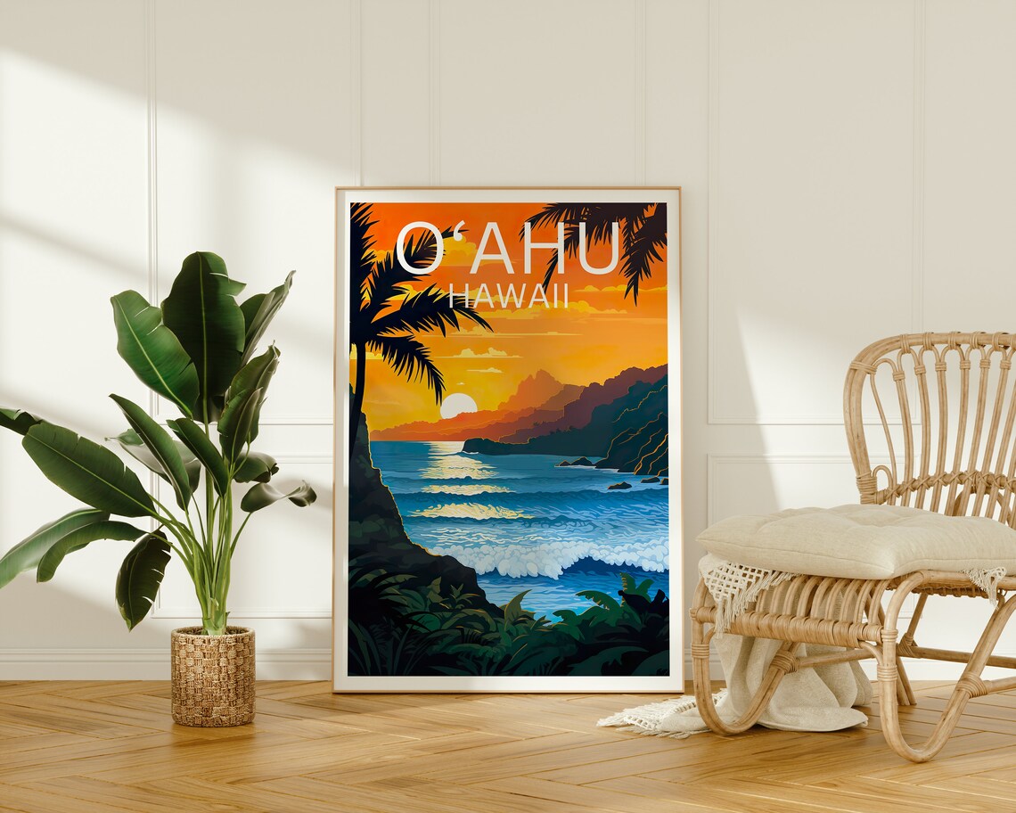 Oahu Travel Poster, Hawaii Island Wall Art - Image 2