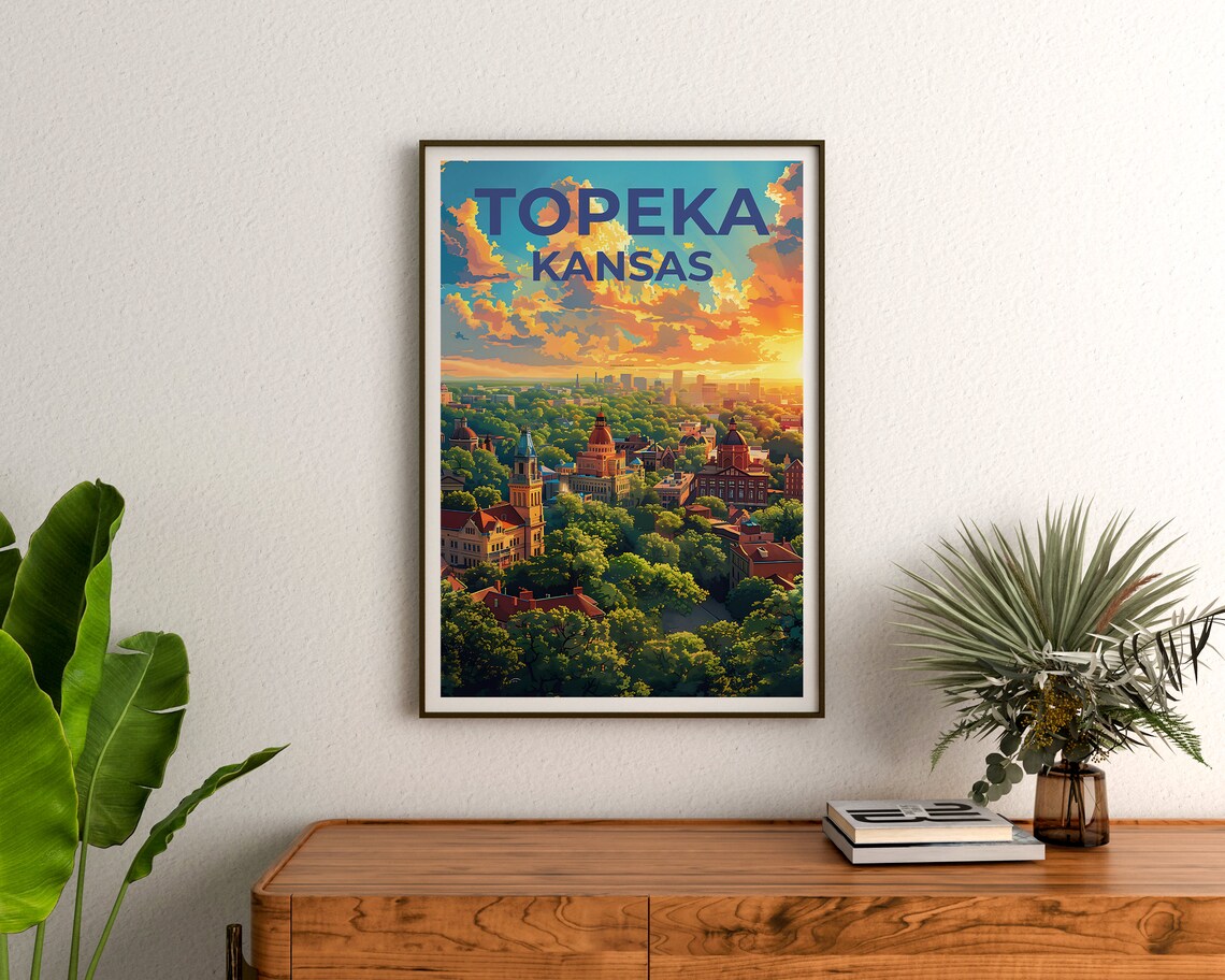Topeka Kansas City Skyline Sunset Downtown Domes Aerial Travel Poster - Image 3