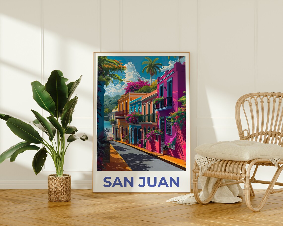 San Juan Puerto Rico Old Town Colorful Street Colonial Travel Poster - Image 2