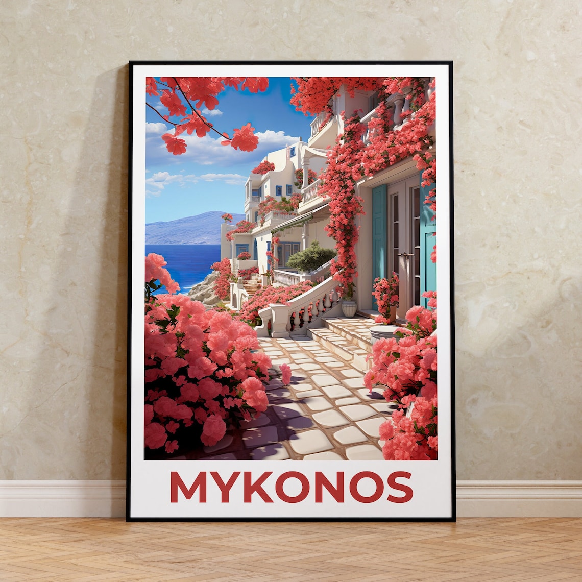 Mykonos Greece Bougainvillea Alley Whitewashed Streets Travel Poster