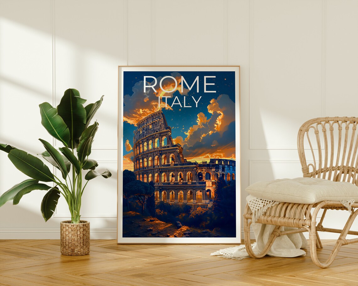 Rome Colosseum Travel Poster, Italy Art Print - Image 2