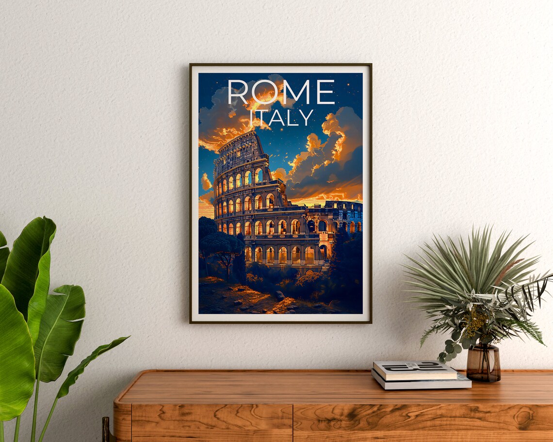 Rome Colosseum Travel Poster, Italy Art Print - Image 3