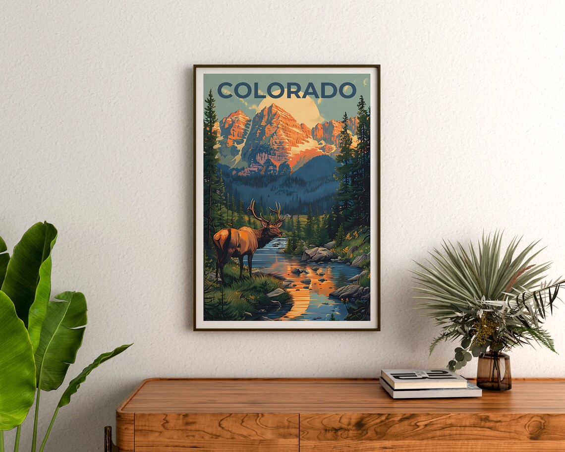 Colorado Rockies Travel Poster, Deer Art Print - Image 3