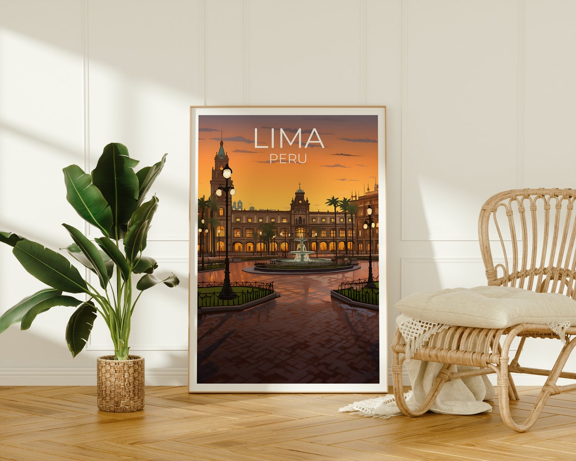 Lima Peru Plaza De Armas Fountain Dusk Historic Square View Poster - Image 2