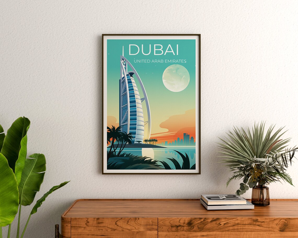 Dubai UAE Burj Al Arab Sail Hotel Moonlit Skyline Palm Island Poster - Image 3