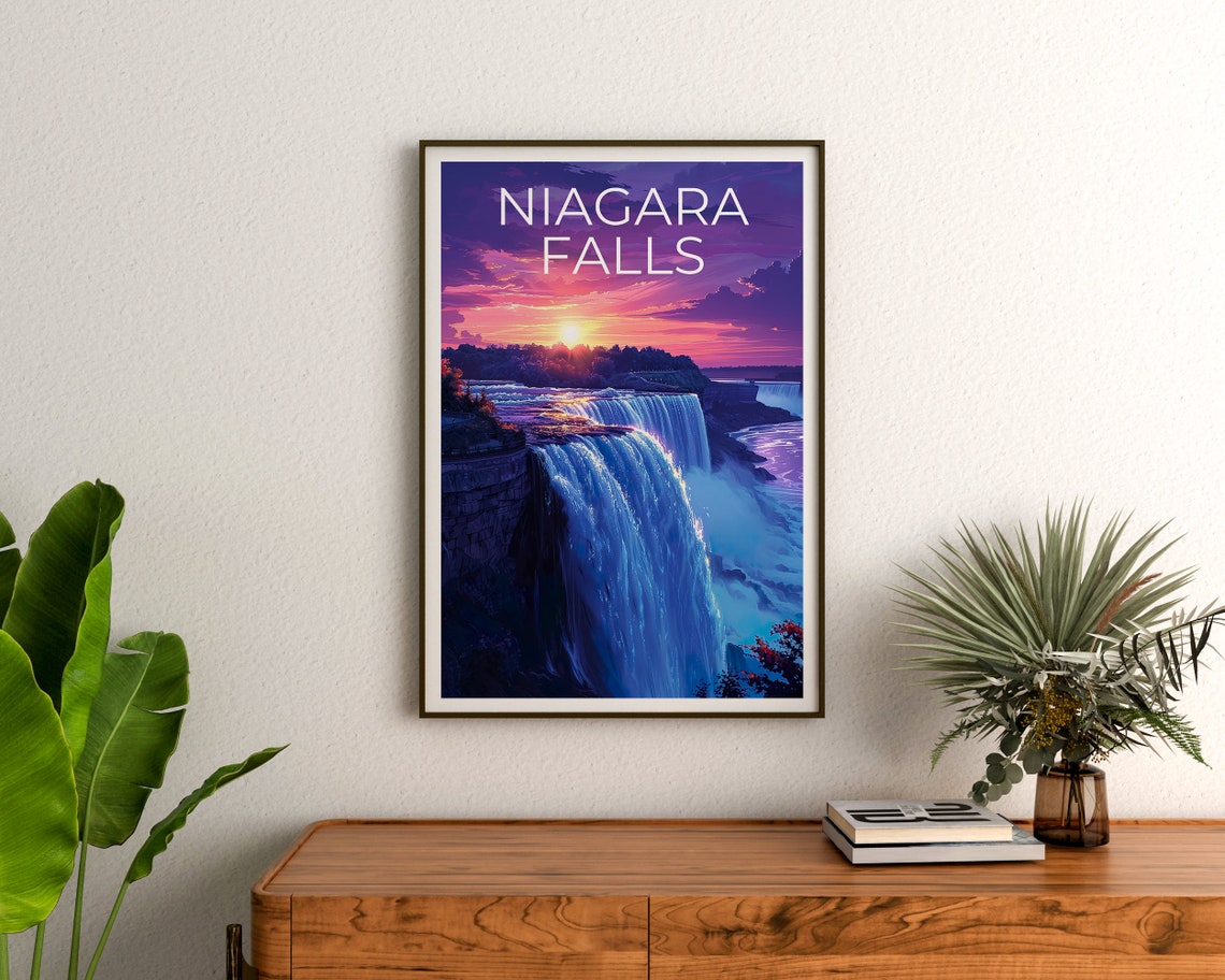 Niagara Falls Horseshoe Falls Sunset Waterfall View Travel Poster - Image 3