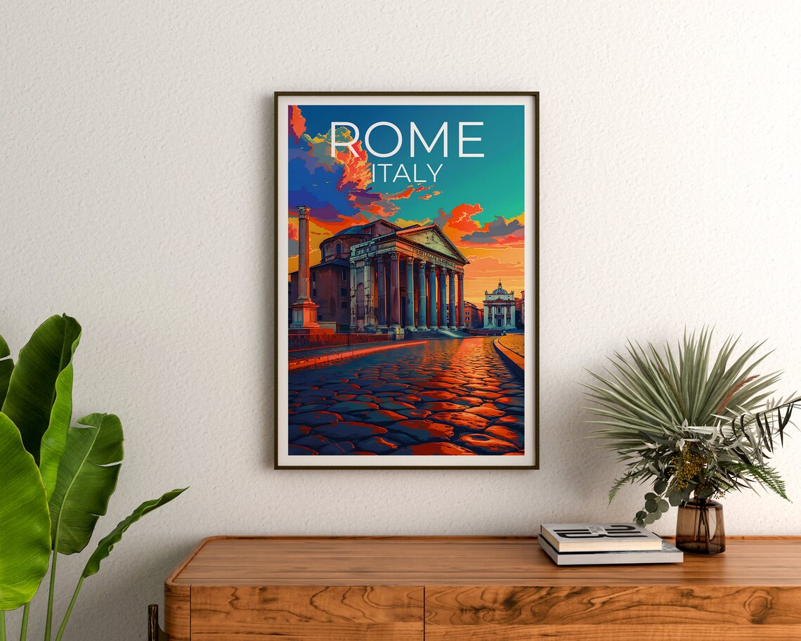 Rome Italy Pantheon Sunset Cobblestone Street Vintage Travel Poster - Image 3
