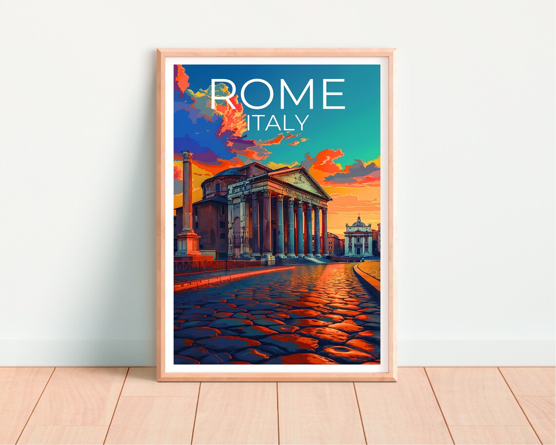 Rome Italy Pantheon Sunset Cobblestone Street Vintage Travel Poster - Image 4